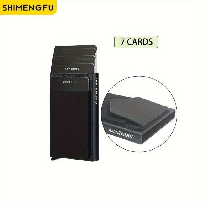 1Pc Men'S Anti-Theft Slim Aluminum Wallet, With Elasticity Back, Pouch Id Credit Card Holder, Mini Rfid Wallet, Automatic Pop Up Card Holder - Image 3