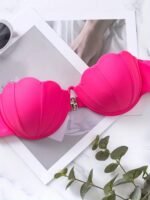 Magenta Petal Shaped Bikini Top, Back Buckle Mid Stretch Sexy Tube Top, Women'S Swimwear & Clothing - Image 9