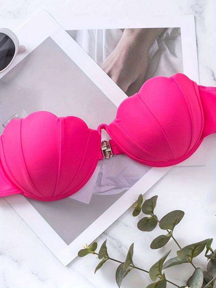 Magenta Petal Shaped Bikini Top, Back Buckle Mid Stretch Sexy Tube Top, Women'S Swimwear & Clothing - Image 9