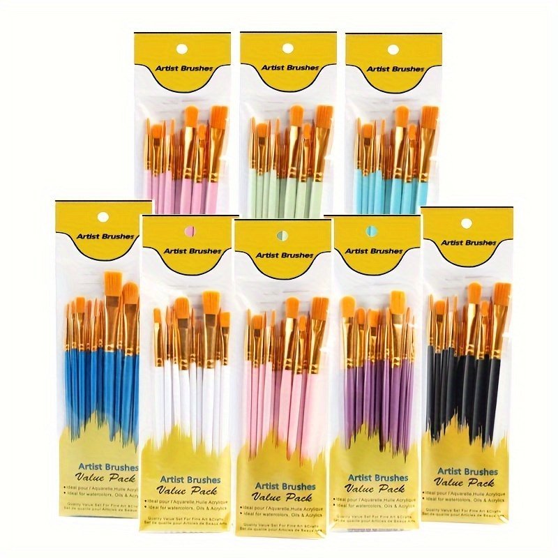 product-Fancyalgo-VirtualModelMatting-a045359b017556202341a81741d8654d.jpg 10Pcs Paint Brushes Set Artist Paintbrush Nylon Round Pointed Flat Head For Acrylic Painting Oil Watercolor Canvas Board Professional Acrylic Paint Brushes 1 Set Of 10 For Students Various Pointed Tip Artist - Image 1