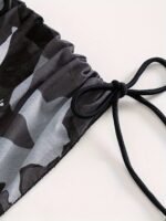 Black Solid Color Bikini Three-Piece Set With A Drawstring Sheer Skirt For Women - Image 5