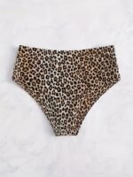 Leopard Print Hollow Out High Waist Bikini Bottoms, Stretchy Sexy Tummy Control Stylish Swim Briefs, Women'S Swimwear & Clothing - Image 3