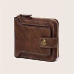 1Pc Men'S Pu Button Decor Zipper Bag, Small Credit Card Holder, Bifold Wallet, Simple Portable Wallet - Image 8