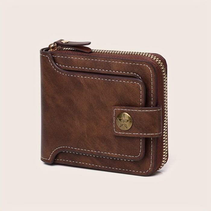 1Pc Men'S Pu Button Decor Zipper Bag, Small Credit Card Holder, Bifold Wallet, Simple Portable Wallet - Image 8