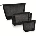 1Pc/3Pcs Mesh Cosmetic Bag, Portable Travel Storage Bag, Casual Zipper Travel Accessories
