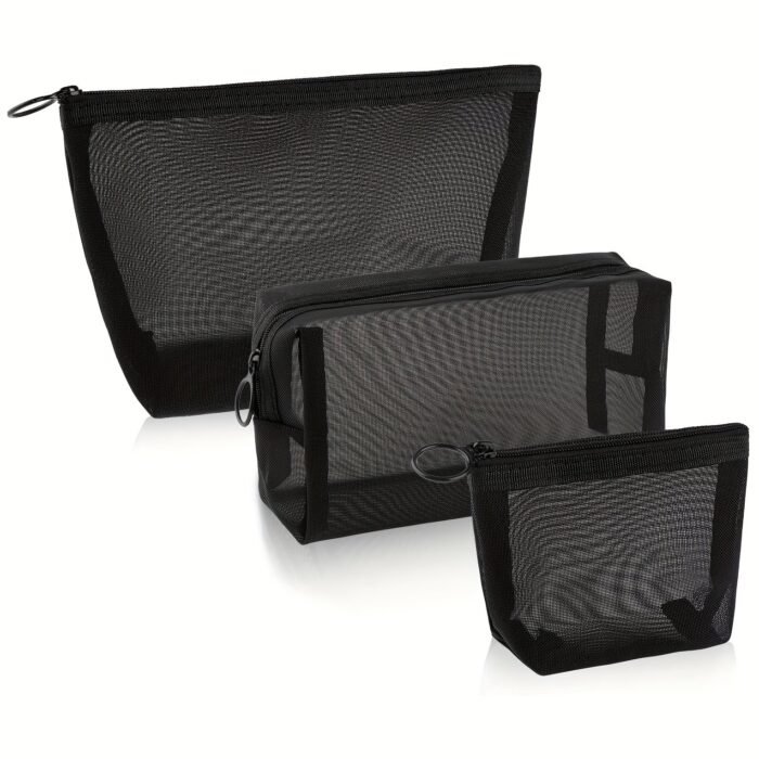 1Pc/3Pcs Mesh Cosmetic Bag, Portable Travel Storage Bag, Casual Zipper Travel Accessories - Image 1