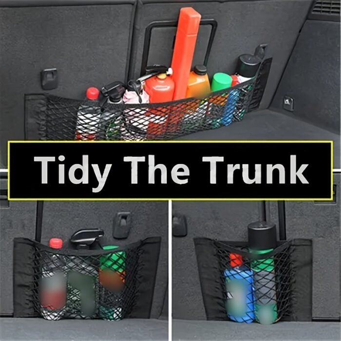 A Universal Storage Bag With Elastic Rope Net For The Back Of Car Seats, Designed To Organize Belongings. - Image 9