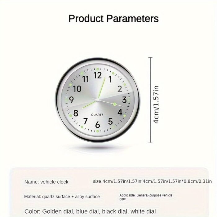 1Pc Glow Decorative Clock Car Clock Mini Quartz Analog Car Dashboard Time Stick-On Clock Watch For Car Decoration Exclusive For High-End Cars - Image 2