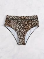 Leopard Print Hollow Out High Waist Bikini Bottoms, Stretchy Sexy Tummy Control Stylish Swim Briefs, Women'S Swimwear & Clothing - Image 4