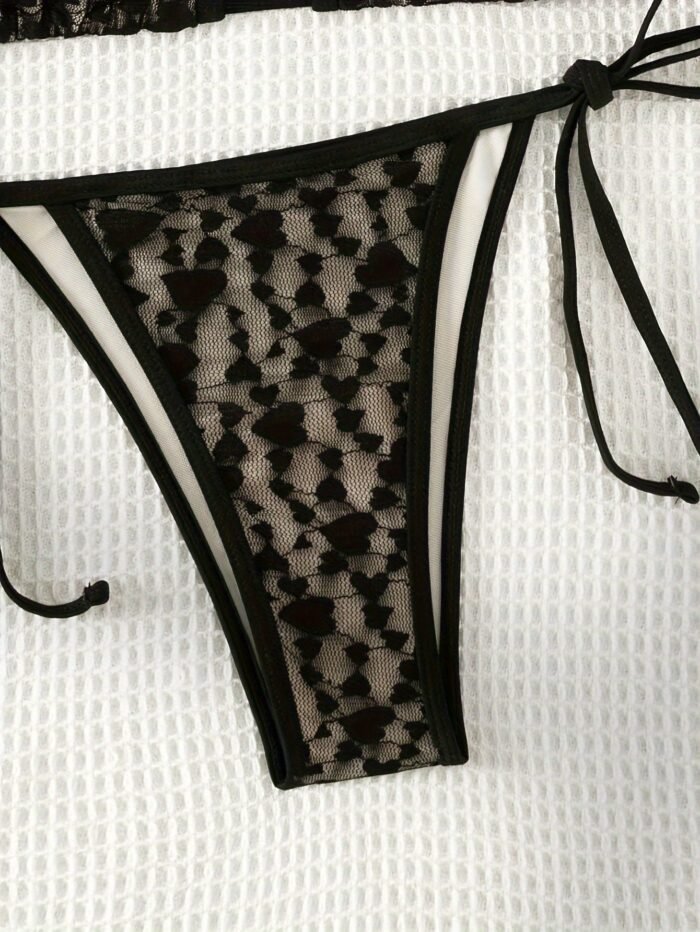 New Black Heart Lace Halter Neck Women'S Sexy Bikini Swimsuit Set - Image 5