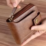 1Pc Men'S Fashionable Tree Pattern Zipper Buckle, Pu Credit Card Card Holder, Small Zipper Coin Storage Zipper Button Closure Business Wallet, Ideal Gift For Men