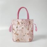 1Pc Elegant Floral Embroidered Clutch For Women - Chic Drawstring Bucket Bag With Polyester Lining, Perfect For Coins & Phone, Available In White & Pink, Cute Purse - Image 6