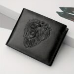1Pc New Men'S Lion Embossed Pattern Wallet, Pu Leather Trifold Money Clip, Multi-Card Slot Zipper Wallet, Men'S Purse Gift