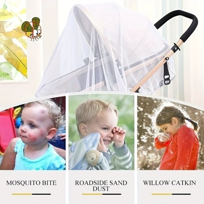 Stroller Mosquito Net, Pushchair Cart Insect Shield Mesh Cover, Safe Protection, Breathable Silk Material, - Stroller Accessories - Image 4