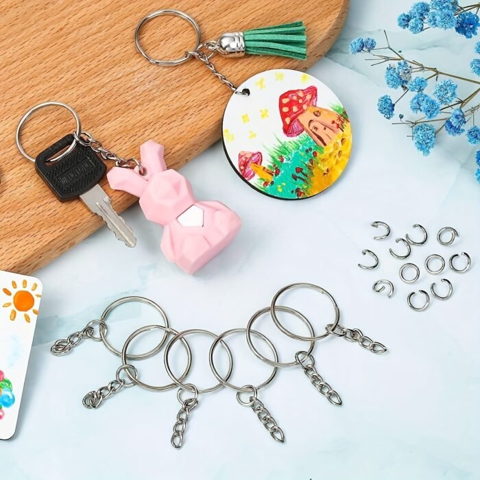 10/20/30/40/60Pcs Split Keyrings With Chains, Silvery Key Chains Rings Parts With Open Jump Ring Bulk 1 Inch/25Mm For Diy Craft Keychains Making Small Business Supplies - Image 8