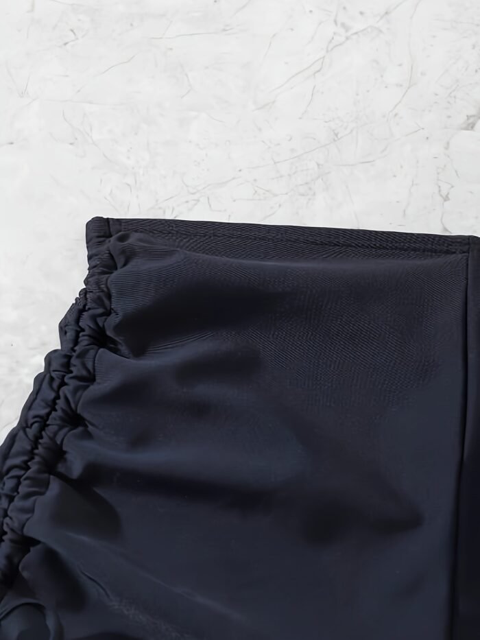 Drawstring Side Plain Black Swim Bottoms, High Waisted Stretchy Comfy Swimming Boxer Shorts, Women'S Swimwear & Clothing - Image 5