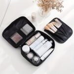 Black Cosmetic Organizer Toiletry Bag Square Handheld Portable Makeup And Washbag Large Capacity Travel Storage Pouch