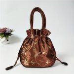 1Pc Elegant Floral Embroidered Clutch For Women - Chic Drawstring Bucket Bag With Polyester Lining, Perfect For Coins & Phone, Available In White & Pink, Cute Purse - Image 3