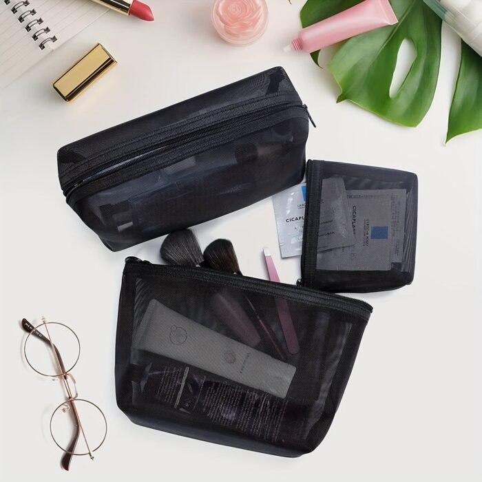 1Pc/3Pcs Mesh Cosmetic Bag, Portable Travel Storage Bag, Casual Zipper Travel Accessories - Image 10