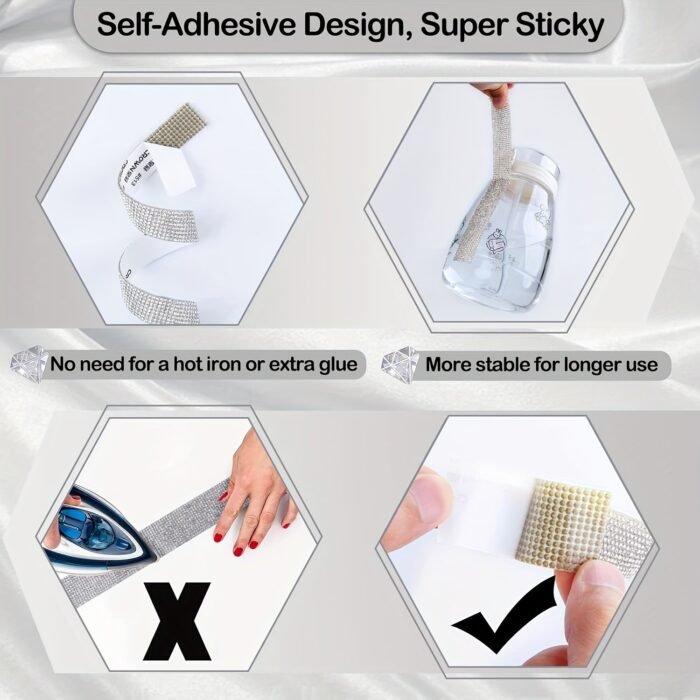 1 Roll Self-Adhesive Rhinestone Striped Sparkling Ribbon Sticker, Craft Jewelry Tape Roll, Used For Diy Arts And Crafts, Wedding Parties, Car Phone Glass Decoration - Image 4