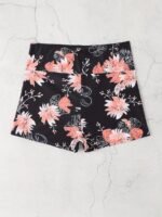 Floral Print Drawstring Waistband Trunks Bottoms, High Strech Black Stylish Swim Briefs, Women'S Swimwear & Clothing - Image 5
