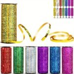 1 Roll, 91.44 Meter Curling Ribbon, Crimped Curling Ribbon Metallic Balloon Ribbon Gift Wrap Ribbon Balloon String Shiny Wrapping Ribbon For Crafts, Christmas, Birthday, Wedding, Party Decoration, Ribbons For Bouquets, Flower Wrapping Paper, Craft Supplies, Fabric, Handmade Wedding Bouquets Material