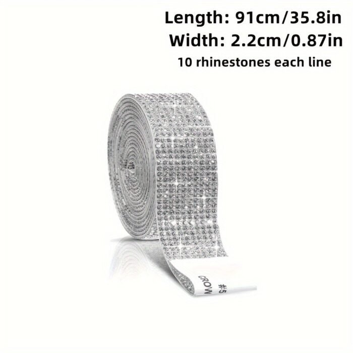 1 Roll Self-Adhesive Rhinestone Striped Sparkling Ribbon Sticker, Craft Jewelry Tape Roll, Used For Diy Arts And Crafts, Wedding Parties, Car Phone Glass Decoration - Image 10