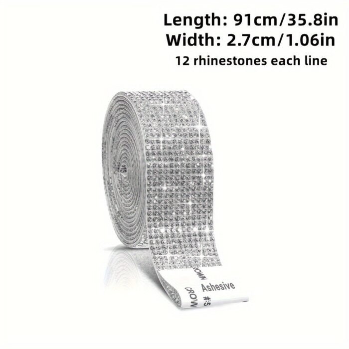 1 Roll Self-Adhesive Rhinestone Striped Sparkling Ribbon Sticker, Craft Jewelry Tape Roll, Used For Diy Arts And Crafts, Wedding Parties, Car Phone Glass Decoration - Image 6