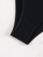Black Solid Color Bikini Three-Piece Set With A Drawstring Sheer Skirt For Women - Image 4