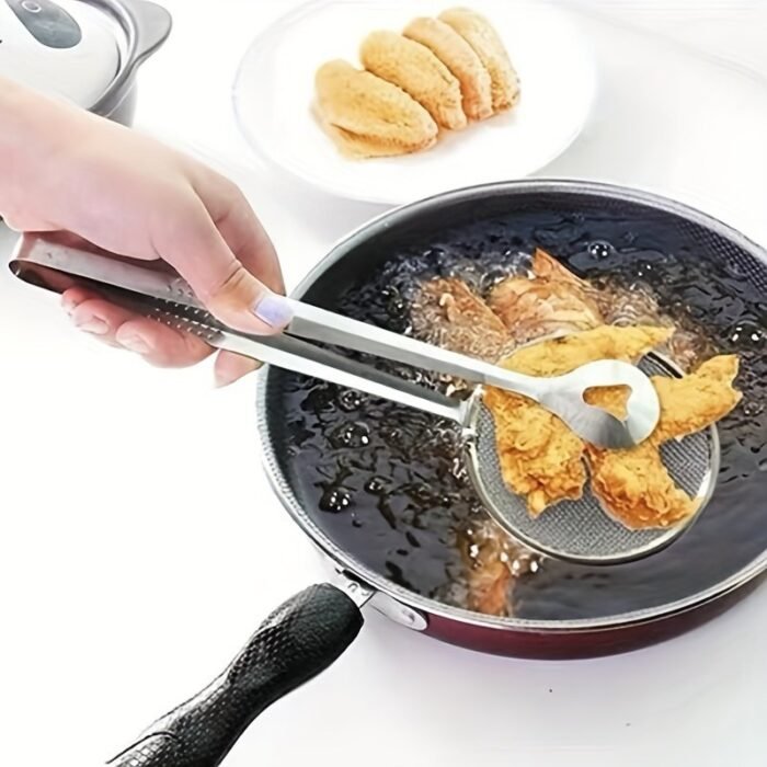 1Pc Shaon Stainless Steel Frying Oil Filter Clamp With Fine Mesh Screen - High-Temp Resistant Oil Scoop & Food Clamp For Frying, Dumplings, Spring Rolls - Durable Kitchen Tool For Hot Oil Drainage & Safe Cooking, Ergonomic Handle, Sturdy Construction, Professional Chefs - Image 6