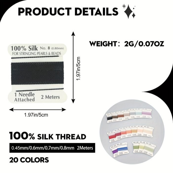 100% Thread, 1 Card Pack With Needle, 2 Meters/Per Card, Available In 20 Colors And 4 Sizes - Image 6