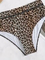 Leopard Print Hollow Out High Waist Bikini Bottoms, Stretchy Sexy Tummy Control Stylish Swim Briefs, Women'S Swimwear & Clothing - Image 5