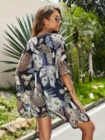 Women'S Plus Size Bohemian Chiffon Beach Cover-Up With Vibrant Peacock & Floral Print - Lightweight V-Neck Asymmetrical Hem Cardigan For Spring, Summer & Fall, Beach Coverup, Casual Beachwear, Bohemian Style, Lightweight Fabric - Image 2