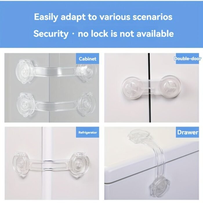 5Pcs Transparent Drawer Safety Locks, Polyethylene, White, Secure Locking Mechanism For Cabinets, Drawers, Toilets, And Refrigerators, Childproofing Essentials | Transparent Lock | Bpafree Material, Drawer Lock - Image 6