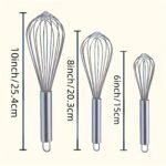 3Pcs Stainless Steel Egg Beater Set - Manual Kitchen Mixer, Suitable For Beating, Whipping, Mixing - Enhanced Durability Bubble Egg Beater Set, Food Grade, Easy To Clean, Ergonomic Design - No Batteries Required - Image 6