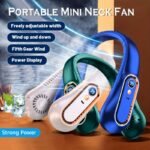 1Pc Portable Mini Neck Fan With Digital Display, Usb Rechargeable, 5-Speed Adjustable, Safe & Comfortable, Plastic, For Office, Sports & Outdoor Use, ?36V, Lithium Battery-18650 Series