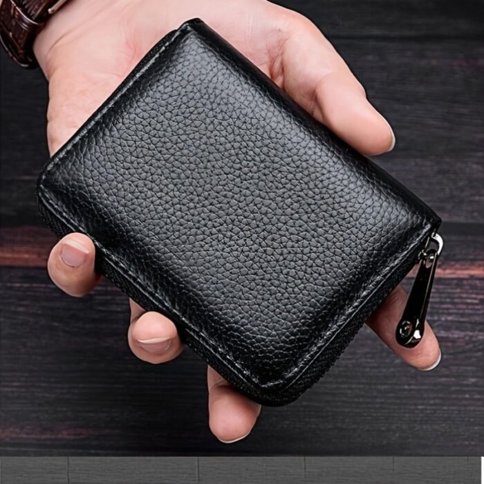 Men'S Stylish Black Wallet With Zippered Coin Compartment - Perfect For Organizing And Protecting Your Essentials, Ideal For Daily Commute, Secure Travel Wallet|Minimalist Wallet|Zippered Closure, Small Wallet - Image 3