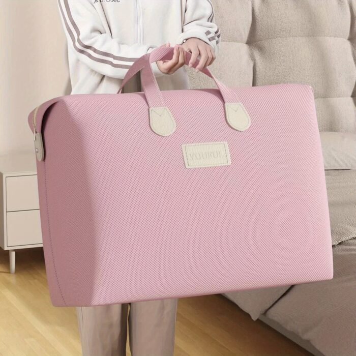 1Pc Youfen Pink Polyester Blend Quilt Storage Bag With Zipper Closure - Portable Travel Organizer For Dorm, Clothes, Shoes & Accessories, Durable & Lightweight Design For Home, Office, Travel, Quilt Storage Bag, Dorm Room Organizer, Stylish Organizer, Sturdy Handles - Image 13
