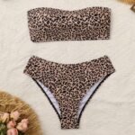Leopard Print Bandeau Strapless Chic Sexy Style 2 Piece Set Bikini Swimsuits, Women'S Swimwear & Clothing
