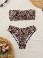 Leopard Print Bandeau Strapless Chic Sexy Style 2 Piece Set Bikini Swimsuits, Women'S Swimwear & Clothing