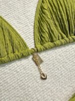 Elegant Women'S Solid Green Halter Bikini Set - Textured Fabric, High-Waisted Two-Piece Swimsuit With Tie Detail, Machine Washable, High Waisted Bikini Set - Image 3