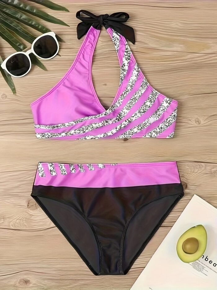 Fashion Striped Print Bikini Set, Sexy Two-Piece Swimsuit For Women, Sexy Style Swimwear - Image 4
