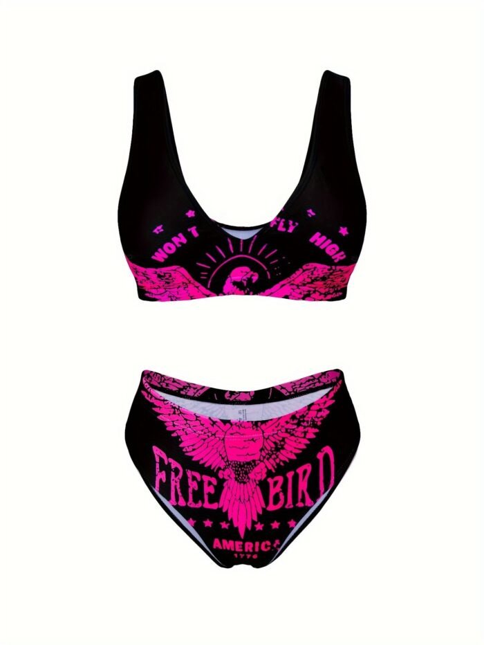 Factory Supply Fashionable Split Swimwear Women'S Letter Print Two-Piece Bikini Beach Swimsuit - Image 5