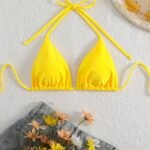 Fashionable And Sexy Double-Sided Nylon Plain Color High Elastic And Comfortable Tie-String Women'S Bikini Top