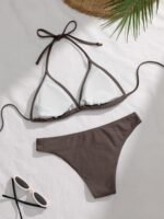 Classic Red Bikini Set With Lace-Up Detail - High Stretch Fabric, Solid Color Swimwear For Women, Sexy & Stylish Beach Or Poolside Attire - Image 10