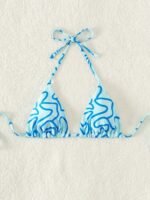 Allover Print Triangle Halter Bikini Top, Spaghetti Strap Backless Stretchy Swimming Top, Women'S Swimwear & Clothing - Image 4