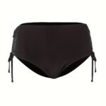 Black High-Stretch Bikini Bottom, Sexy Style Drawstring Tie Side High Cut Beachwear Bottom, Women'S Swimwear & Clothing
