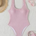 New Style Solid Color Conservative U-Neck Women'S Fashionable One-Piece Swimsuit