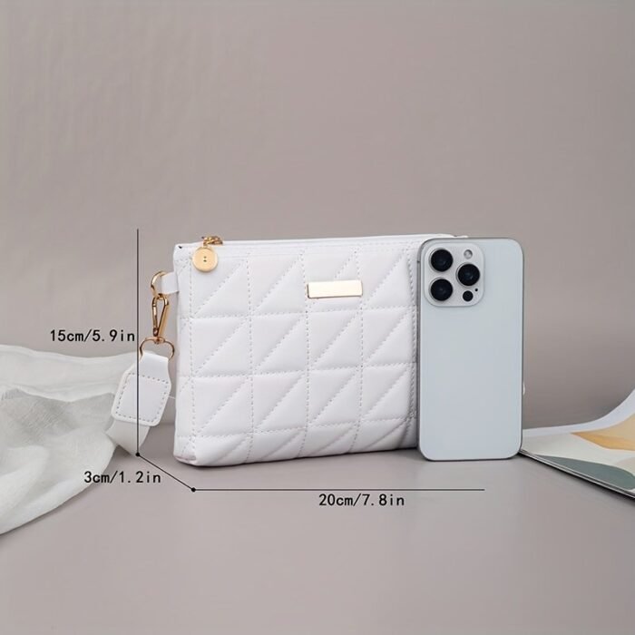 2025 New Women'S Fashion Quilted Chevron Crossbody Bag - With Adjustable & Detachable Strap, Golden-Tone Hardware, Zipper Closure, Khaki/White/Black, Crossbody Purse, Versatile Travel Purse, Modern Accessory, Durable Polyester Lining, Everyday Handbag, Stylish Handbag, Highquality Stitching, Compact Handbag, Daily Essentials - Image 3
