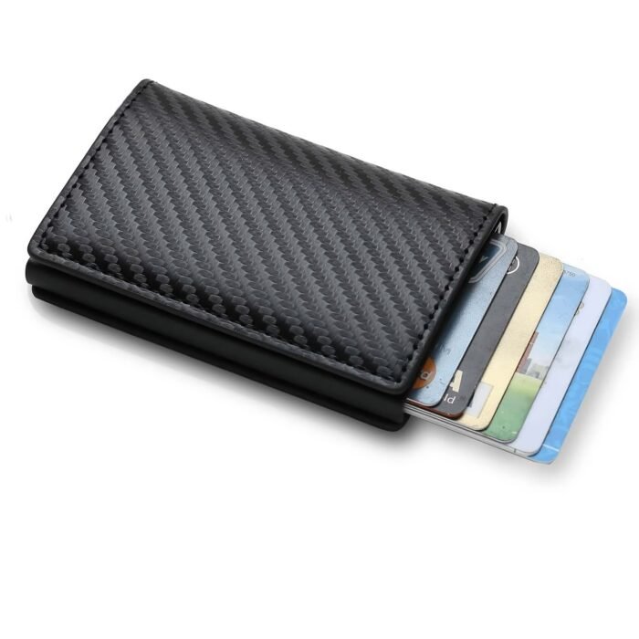 1Pc Men'S Ultra-Thin Rfid Blocking Wallet - Sleek Black Faux Leather Card Holder With Side Push Function, Perfect For Id, Driver?S License & Credit Cards, Ideal Gift For Thanksgiving, Christmas, Valentine?S Day, Everyday Carry Wallet | Sleek Design | Durable Wallet, Card Holder Wallet - Image 1